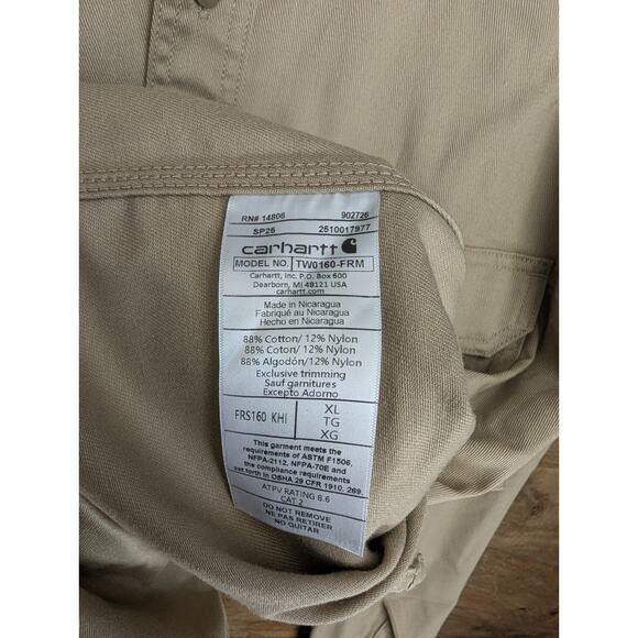 Carhartt Shirt Mens XL Khaki Twill Flame Resistant Loose Fitted Midweight NWT - Picture 5 of 5